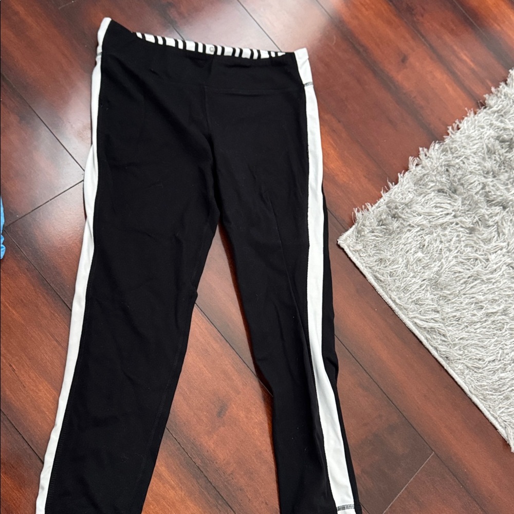 Black dance/athletic capris with White Stripes